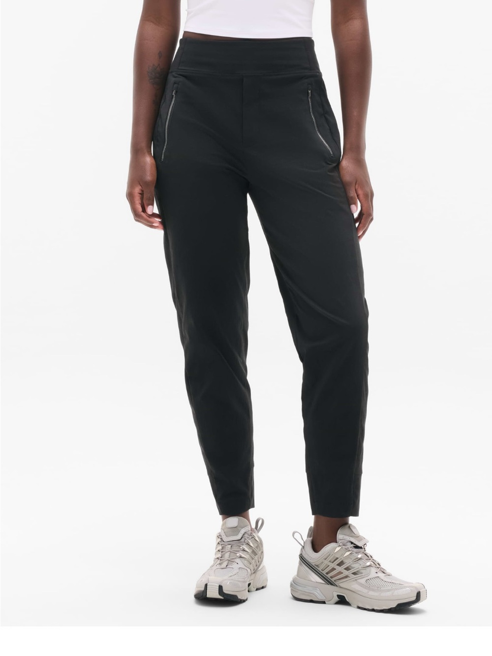 Athleta Hilltop Jogger High Waist Black Pants with Zipper Pockets Size MT